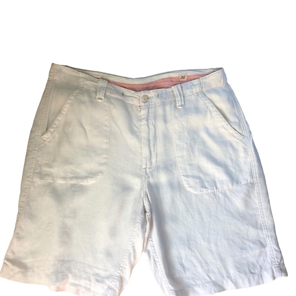 Lucky Brand VTG Y2K Off White LINEN Casual Shorts Size 36 Flap Pockets